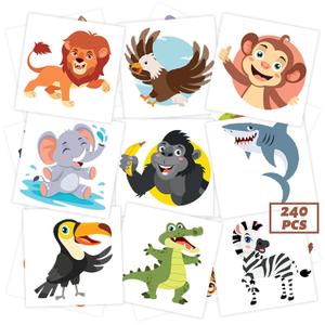 240 Pcs Jungle Animal Temporary Tattoos for Kids, Safety Waterproof Bulk Tattoos Stickers, Children's Temporary Tattoo Toys, Best Choice for Jungle Themed Party and Goody Bag Stuffers, 60 Designs