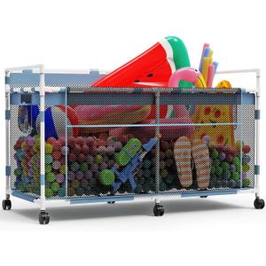 245 Gallon Extra Large Pool Storage Bin, Mesh Pool Float Storage with Durable Frame & 6 Wheels, Heavy Duty Outdoor Pool Organizer for Swimming Equipments, Toys, Noodles, Balls, Floats (Single Decker)