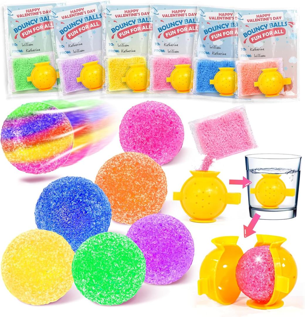 24 Packs Valentines Day Gift Bouncy Ball Kit with Cards for Kids Magic Bouncing Ball STEM Science Experiment Craft Party Favors School Classroom Gifts Exchange for Boys and Girls