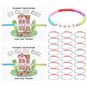 Cunno 24 Sets Fourth Grade End of Year Student Friendship Bracelets Gifts from Teacher Bulk, End of Year Class Graduation Friendship Bracelets Gifts and Our Class Is a Family Greeting Card for School