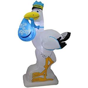 6 Foot Tall Baby Shower Inflatable Blue Stork It's a Boy Special Delivery Baby Announcement LED Lights Lighted Blowup Party Decoration for Outdoor Indoor Home Celebration Garden Yard Lawn Prop