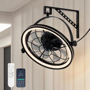 Siljoy 21 Inch Wall Mounted Fan, 6-Speed Wall Mount Fan with Remote and LED Light, Timer, Industrial Wall Fans Indoor for Bedroom, Covered Patios, Garage, Warehouse, Greenhouse 