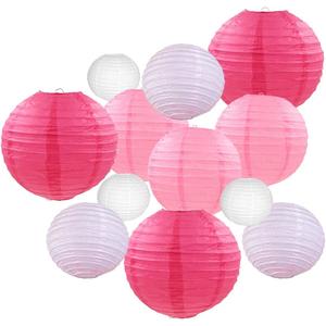 Pink Paper Lanterns 12 Pcs Assorted size of 6" 8" 10" 12" Chinese Round Paper Hanging Decorations Ball Lanterns Lamps for Home Decorations, Parties, and Weddings