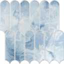 6 Sheets Blue Kitchen Backsplash Tiles Peel and Stick Fish Scale Stick on Back Splash Tiles for Kitchen Bathroom Waterproof Blue Marble Tile Self Adhesive Backsplash Tile Stickers 12''x12''