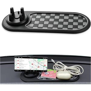 Multifunctional Car Anti-Slip Mat with 360° Rotating Phone Holder – 3 in 1 Anti Slip Mat for Car, Dashboard Mat Anti Slip Pad for Car Dashboard Organizer for Sunglasses, Keys