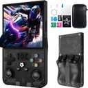 R36MAX Retro Handheld Game Console, 4.0 Inch IPS HD Screen Retro Gaming Console, Linux System, 30Emulator Games Retro Game Console, 4000mAh Battery, Built-in 64G TF Card, Black