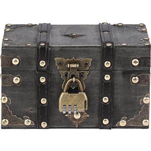 ELLDOO Wooden Treasure Chest with Lock, Vintage Pirate Chest Keepsakes Box for Kids Gifts, Handmade Treasure Storage Decorative Box for Jewelry Coins Collectibles, Small