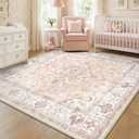 CAPALOCA Machine Washable Rugs Nursery Rug Sq8ft Cute Girl Non Slip Low Pile Water Repellent Soft Print Pattern for Bedroom Indoor Decor Kids Playroom Pink