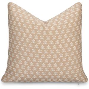 Crumbs Home Modern Farmhouse California Casual Indoor Outdoor Throw Pillow Cover, 22"x22" Water Repellent for Patio, Backyard, Couch, Poolside, Earth Tone Ivory Cream Tan Block Print Floral