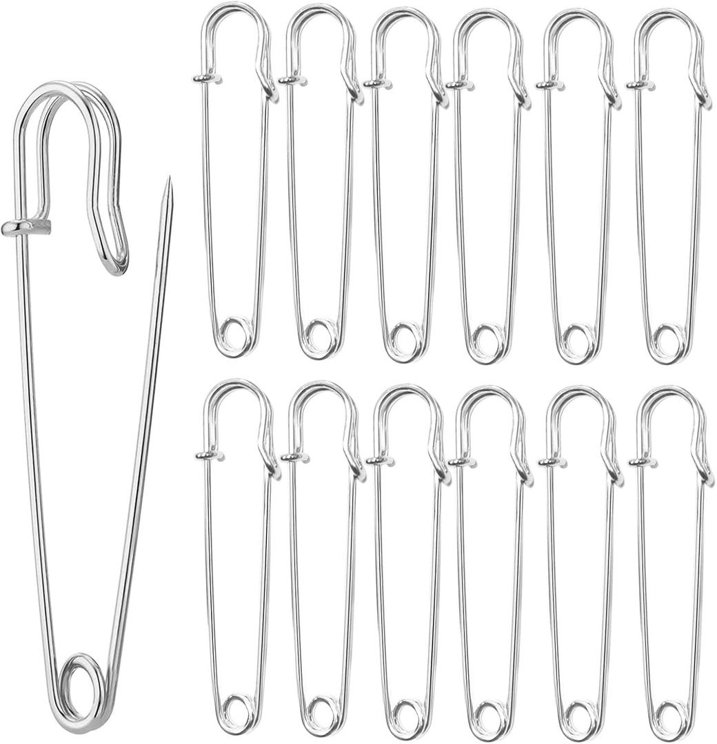 Safety Pins (Upgraded), 3" Large Safety Pin Pack of 30 for Clothes Leather Canvas Blankets Crafts Skirts Kilts, Extra Large Safety Pin Heavy Duty Safety Pins (Silver)