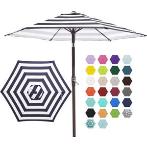 JEAREY 7.5FT Patio Umbrella Market Table Umbrella with 6 Sturdy Ribs, Push Button Tilt/Crank Outdoor Umbrella for Garden, Deck, Backyard, Pool and Beach,Black-White Stripe