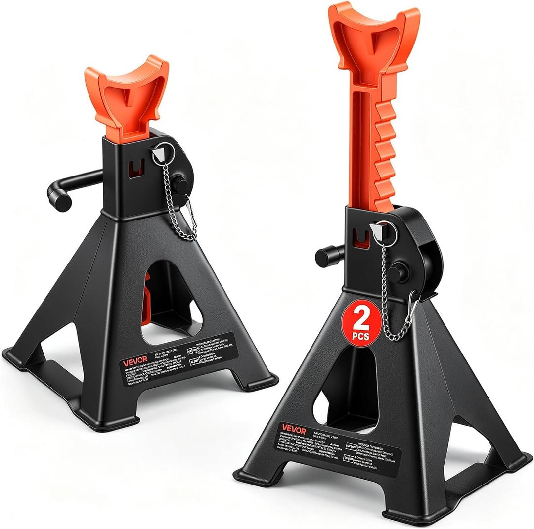 VEVOR Jack Stands, 3 Ton (6,000 lbs) Capacity Car Jack Stands Double Locking, 10.8-16.3 inch Adjustable Height, for Lifting SUV, Pickup Truck, Car and UTV/ATV, Red, 1 Pair