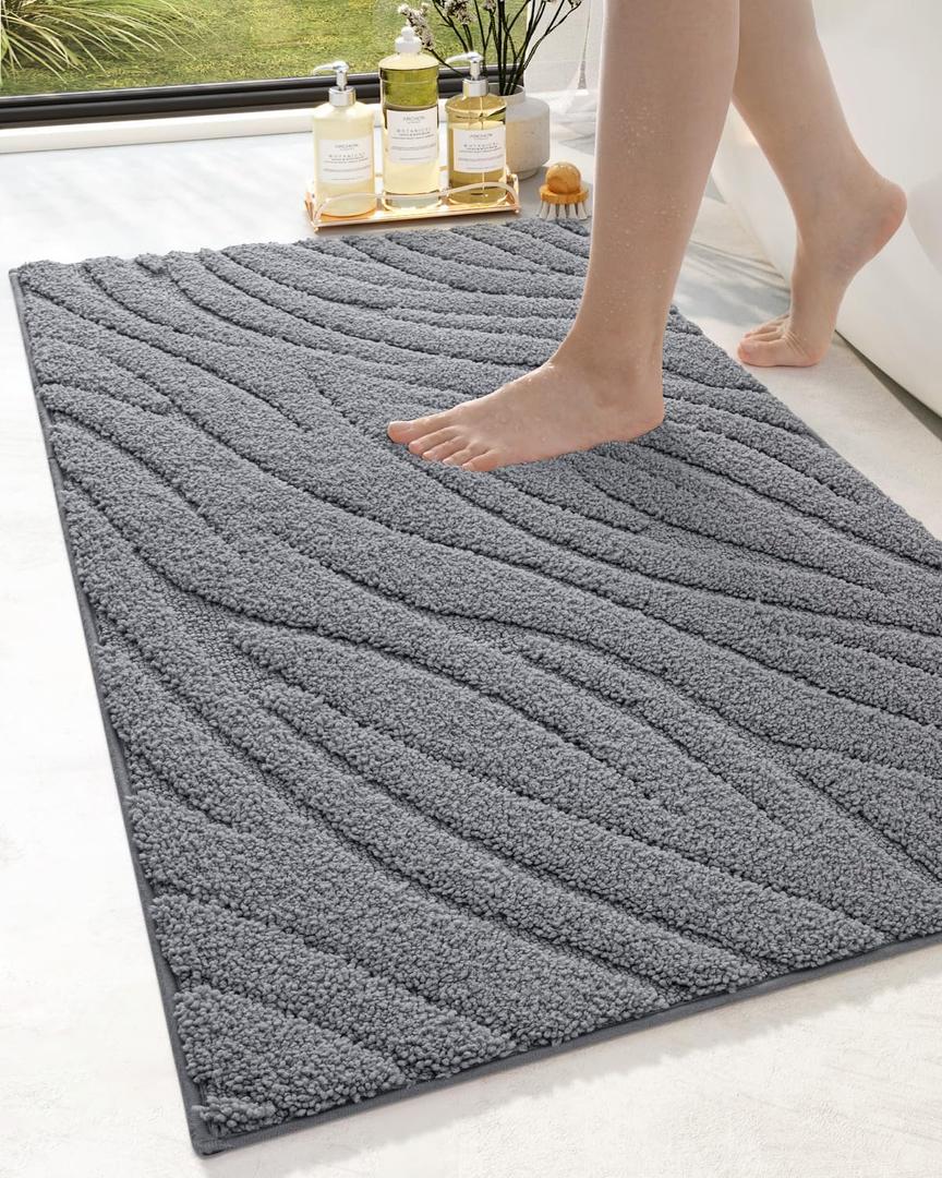 DEXI Bathroom Rugs 24x43, Non Slip Washable Bath Mat for Shower Floor, Luxury Soft Absorbent Bathmat with Rubber Backing, Quick Dry Microfiber Carpet, Dark Grey (2' x 3'7" (Rectangular))
