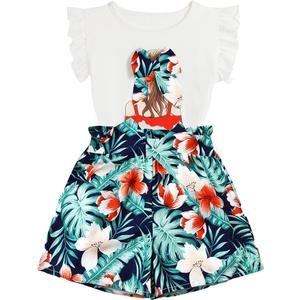 EuquixZeph Toddler Girl Clothes 2 Piece Girls Outfits Set Print Bow Top and Belted Ditsy Floral Shorts for Spring Summer, 7-8 Years