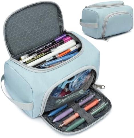 XQXA Extra Large Capacity Pencil Case Organizer, Multifunctional Pencil Pouch with Compartmens, Travel Simple Stationery Bag, Nylon Pencil Bag for Adults (Blue) Pack of 2