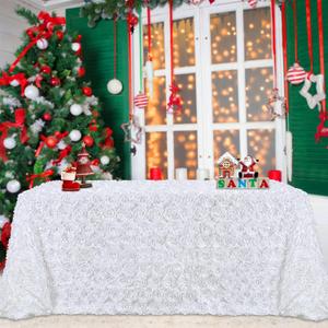B-COOL White Tablecloth Rectangle 60 x102 Inches for Christmas Party Rosette Table Cloth Party Table Decor Satin Floral Fabric for Baby Shower Home Wedding Decorations
