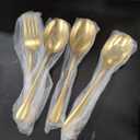 LIANYU 6 Pack Large Gold Serving Spoons and Forks Set, 9.8 Inch Stainless Steel Buffet Catering Party Banquet Serving Spoon Fork, Mirror Finished, Dishwasher Safe