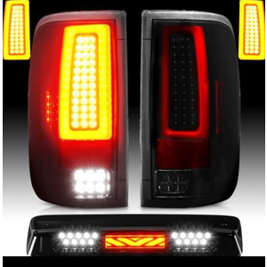 LED Tail Lights Assembly + 3rd Third Brake Cargo Lamp Compatible with 2004-2008 Ford F-150 F150 Pickup [Factory Halogen Type] Fleetside Styleside Rear Taillight, 3 Pcs, Smoked Lens
