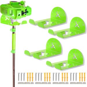 Upgraded Trimmer Rack Wall Mount - 8" Heavy Duty Weed Eater Hanger for Garage Wall, Garden Power Tool Holder Organizer Hooks for Grass Trimmer, Hedge Trimmer, Leaf Blower and Chainsaw, Green, 4 Pack