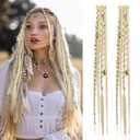 REECHO Clip in Braid Hair Extensions for Women, 16" Boho Dreadlock Clip in Braids with Beads & Charms, 2PCS Handmade Synthetic Braided Hairpieces for Cosplay Daily Styling, Light Blonde