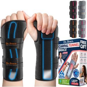 DR. BRACE Adjustable Wrist Brace Night Support for Carpal Tunnel, FSA & HSA Eligible, Doctor Developed, Upgraded with Double Splint & Therapeutic Cushion, Hand Brace For Pain Relief, Injuries, Sprains (Large/X-Large (Left Hand), Black)