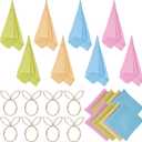 8 Sets Easter Pastel Napkins Cloth with Bunny Napkin Rings Rabbit Napkins Ring Holders with Cocktail Napkin for Spring Wedding Easter Party Table Decor Supplies