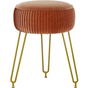 IBUYKE Velvet Round Footrest Stool Ottoman, Makeup Vanity Stool Side Table, Velvet Dressing Table Seat, Pouf Couch Stool, Golden Steel Legs, Orange LG-30J (without storage)