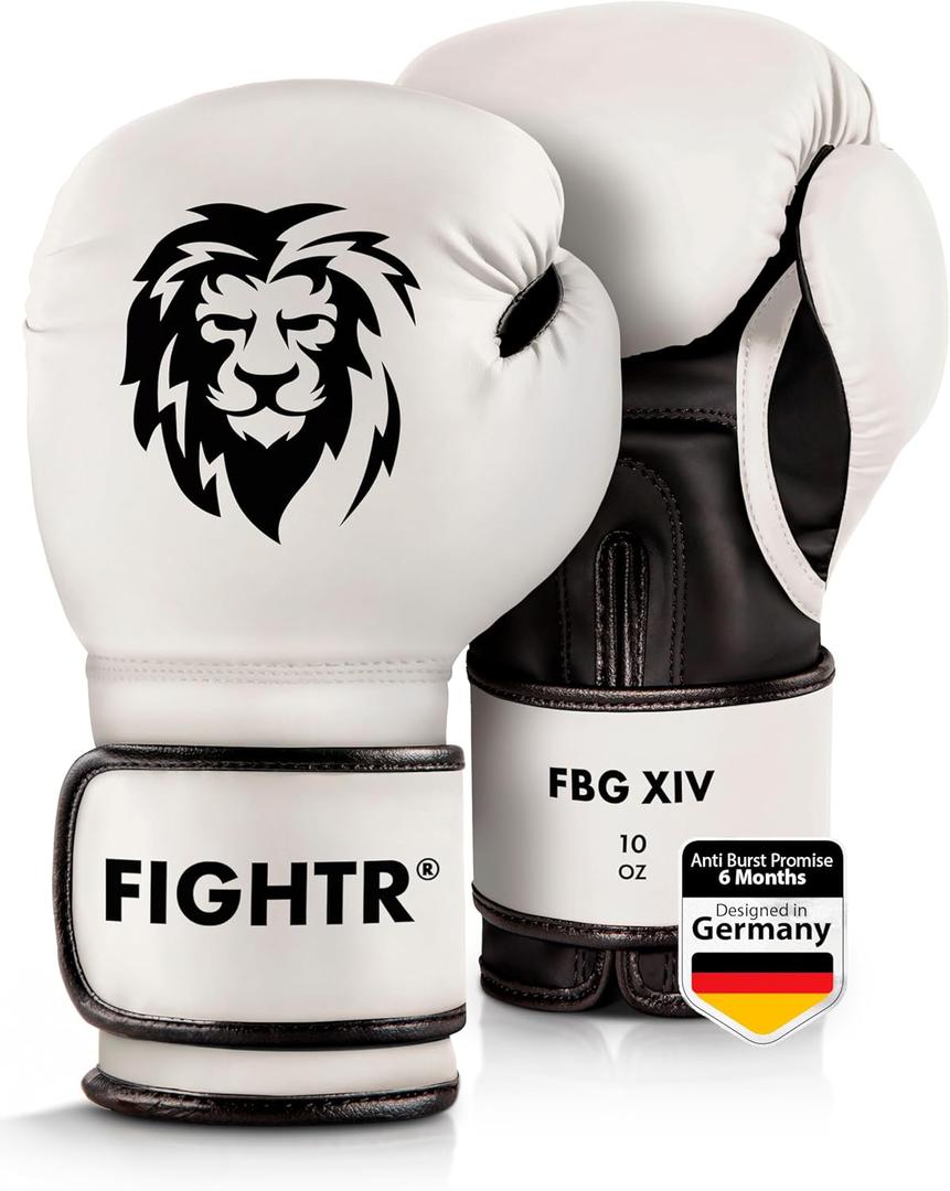 FIGHTR Boxing Gloves - Maximum Protection & Stability | Boxing Gloves for Boxing, MMA, Muay Thai & Kickboxing | Sizes 14oz (White / Black)