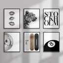 6PCS Black White Canvas Wall Art Disco Ball Poster Trendy Cheetah Lucky 8 Ball Picture Funky Leopard Print Wall Decor Artwork for Living Room Bedroom Aesthetic Painting 8x10in Unframed