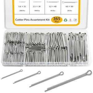 Cotter Pin Assortment Kit 365 Pcs, 304 Stainless Steel 4 Sizes Cotter Pins, Hardware Pins for Automotive Trailer Lawnmower Truck Farm Tractor