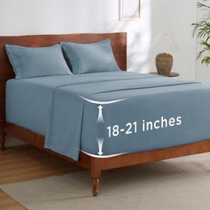 Bedsure Deep Pocket King Sheet Set - Fits Mattresses Up to 21 Inches Thick - 4 Piece GentleSoft Bed Sheets, Moisture Wicking, Soft & Cooling Bedsheet & Pillowcases, Easy & Secure Fit, Mineral Blue
