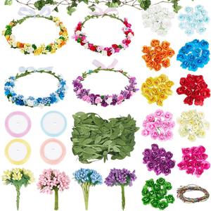 INFUNLY 20 Set Rose Flower Crowns Making Kit Make Your Own Floral Crown Wreath Colorful Garland Headbands Craft Kit DIY Fairy Sunflower Hair Accessories for Birthday Party Wedding Decor
