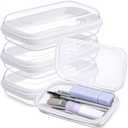 Hoolerry 3 Pcs Clear Hard Zipper Case Plastic Pouch Transparent Hard Case Clear Makeup Bag Portable Travel Organizer Bin for Cosmetics, Building Blocks, Puzzles(White,S)