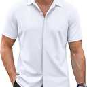COOFANDY Mens Short Sleeve Wrinkle Free Shirt Casual Button Down Shirt Summer Dress Shirt, XXXL White