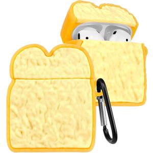 Boaretiu Cute Case for AirPods 2nd/1st - Funny 3D Soft Silicone Design Cover with Carabiner for Women Girls Girly Boys for Air Pods 1st/2nd, Bread