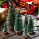 Pack of 10 Artificial Mini Christmas Trees, Desktop Miniature Pine Tree Snow Frosted Sisal Trees with Wood Base, Bottle Brush Trees for Xmas Tabletop Decor Winter Crafts Ornament Holiday Party Home Decor