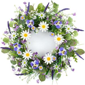 22 Inches Summer Wreath Rustic Summer Wreaths for Front Door Spring Flower Wreath Farmhouse Spring Floral Wreaths with Blue Phalaenopsis Orchid for Window Wall Porch Indoor Decoration
