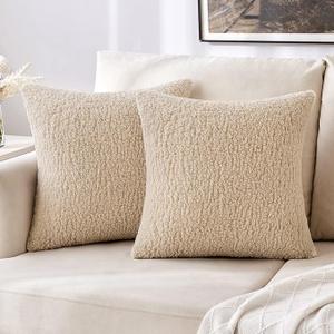 MIULEE Pack of 2 Beige Pillow Covers 16x16 Inch Decorative Couch Throw Pillow Covers Set Modern Farmhouse Home Decor for Sofa Living Room Bed