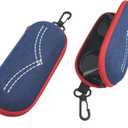 Cowboy Denim Zippered Eyeglass Case for Women Men, Hard Shell Sunglasses Holder with Soft Fleece Lining