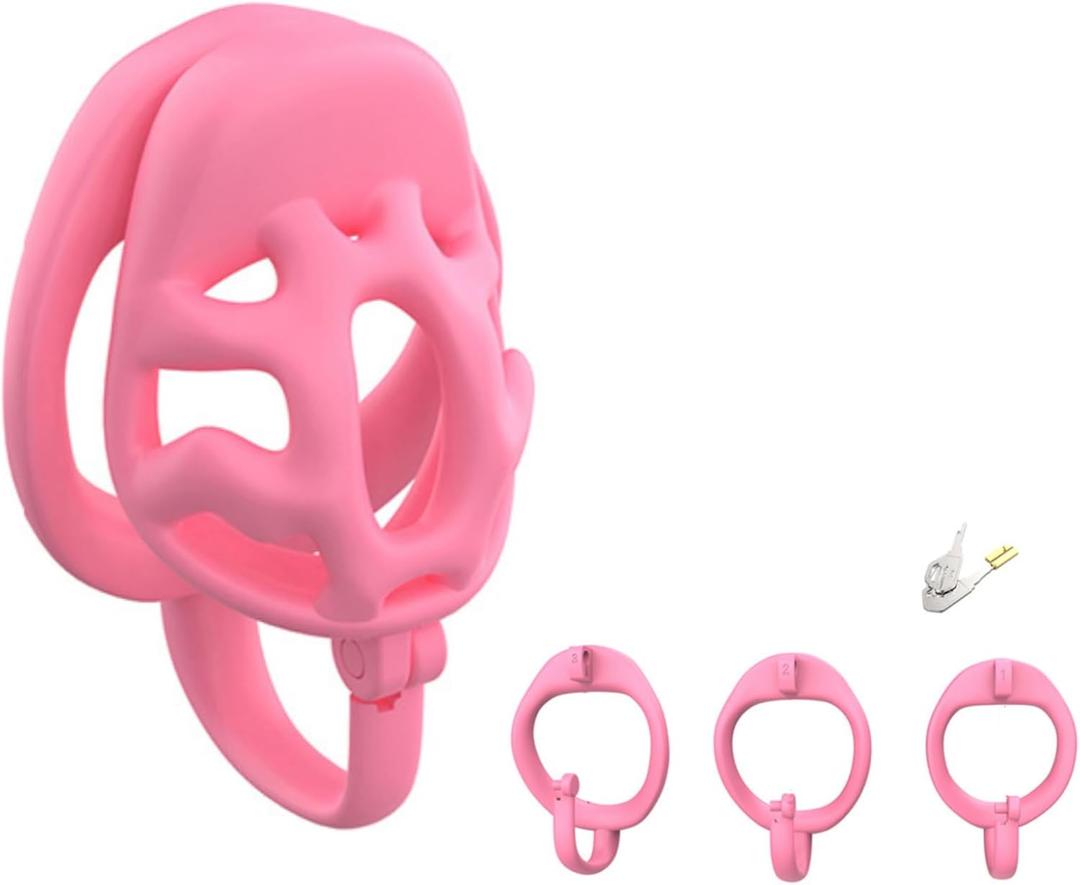 Men's Resin Breathable Training Accessory Cage, Black/Pink, Three Ring Sizes - A417US (Pink, Short)