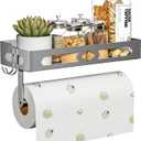 Stylish Kitchen Paper Towel Holder with Shelf - Adhesive Hand Towel Holder for Bathroom Wall Mount, Rust-Resistant Matte Grey Finish for RV Toilet Paper Holder Rack, Easy One-Handed Operation Design (Gray)