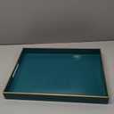 MAONAME Green Serving Tray with Handles, Rectangular Decorative Tray, Modern Coffee Table Trays, Plastic Ottoman Trays for Bathroom, Decor, 15.7” x 11.8” x 1.57"