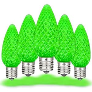 Novelty Lights C9 Diamond Faceted Christmas Light Bulbs, Green LED Outdoor Lights (25 Pack) for String Lights