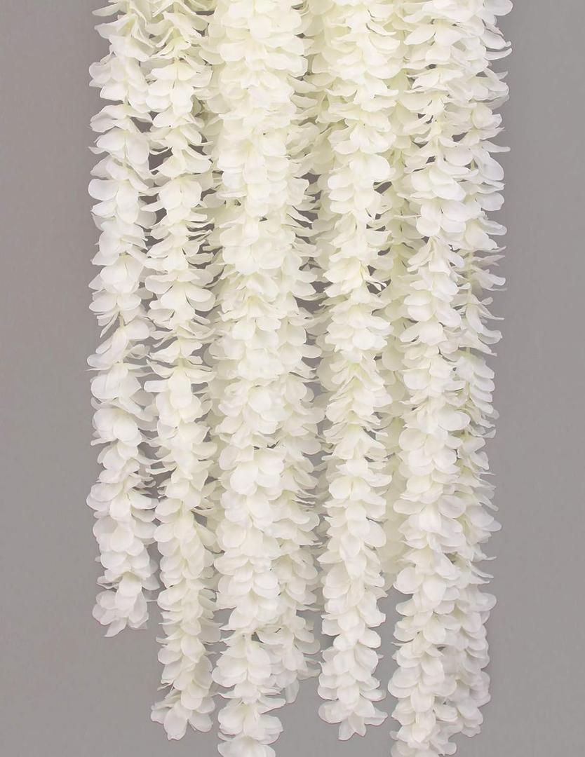 32.8Ft Artifiicial Hanging Flower Garland Silk Wisteria Vine Home Wedding Outdoor Arch Garden Wall Decor,Pack of 10 (White)