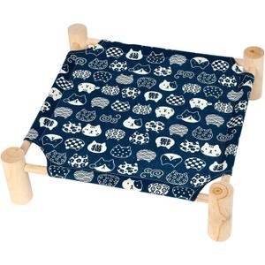 Patas Lague Pet Bed, Small, Elevated Cooling Hammock Bed, Wood, 19x19x5 inches, 20 lbs, Blue Cat, Indoor/Outdoor, Square, for Cats and Dogs (1 Cover, Blue Cat)