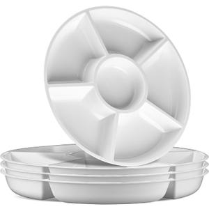 Plasticpro 6 Sectional Round Plastic Serving Tray/Platter (2, White)