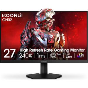 KOORUI 27'' 240Hz Gaming Monitor, Fast VA,1ms FHD 1080p, 95% DCI-P3 Adaptive Sync,DisplayPort 1.4 HDMI 2.0, Xbox PS5 Switch Ready, VESA, Tilt, Black, GN02