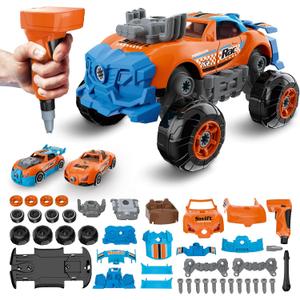 3-in-1 Take Apart Car for Boys Ages 3 4 5 6 7, Building Toys with Electric Drill, 43 Pcs Construction Toy Truck, Build Your Own Car with Play Tools, Ideal STEM Gift for Kids Children (Orange)