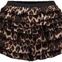 SOLY HUX Women's Y2k Leopard Print Mini Shorts Layered Ruffle Hem Low Waisted Shorts, size Large