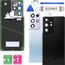 Back Glass Replacement for Samsung Galaxy S21 Ultra 5G SM-G998 Back Cover Rear Housing with Camera Lens + Repair Tool Kit Genuine Rear Glass (Black) | Original quality back glass replacement rear glass battery cover back cover replacement with camera lens repair kit.